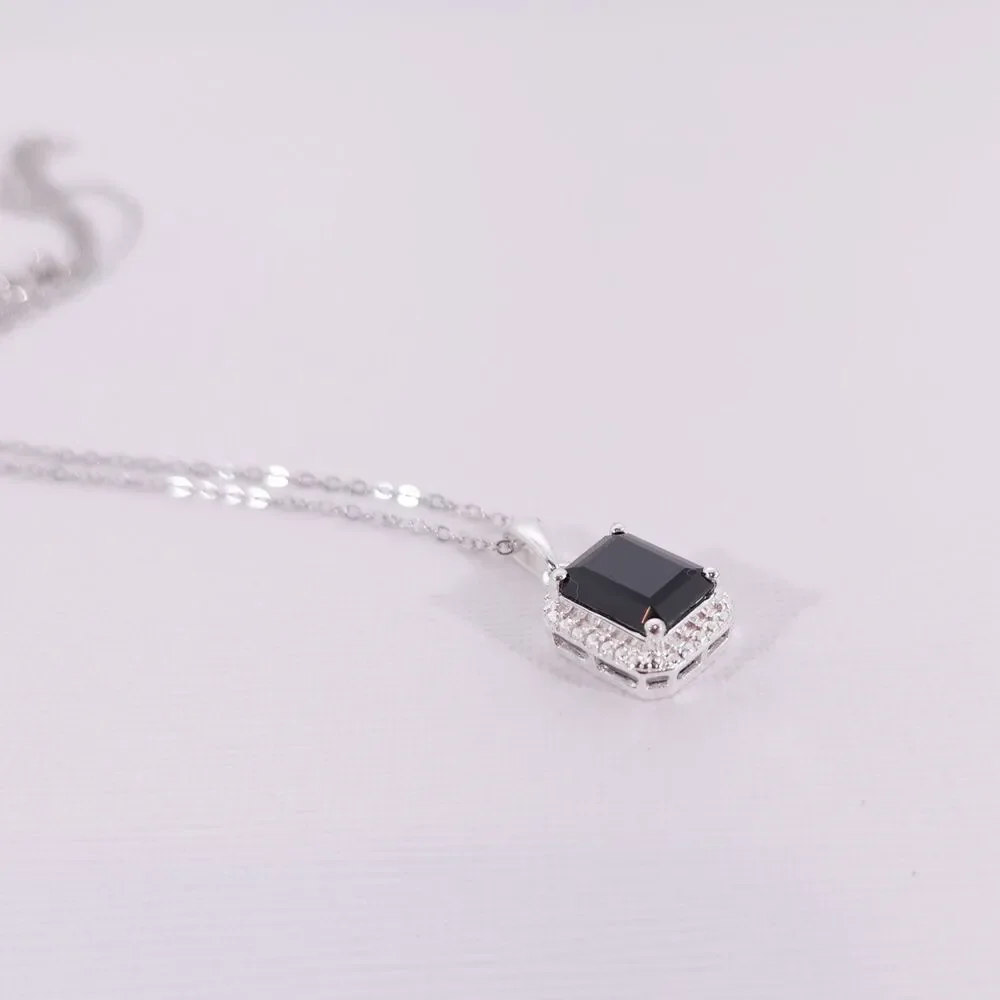 Thai Black Spinel Pendant Necklace & Chain Made in Italy